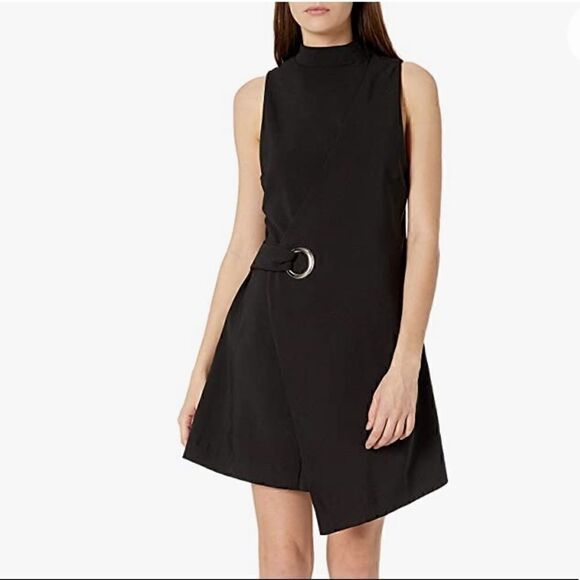 Mink Pink Dress Womens Size Medium Y2K eyelet faux wrap Asymmetrical Black NWT - Picture 2 of 12